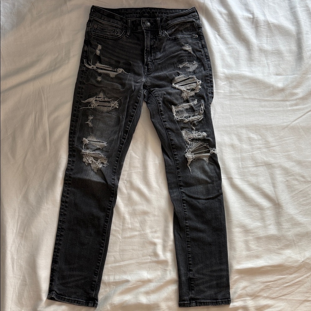American Eagle Outfitters Black Distressed Slim Jeans